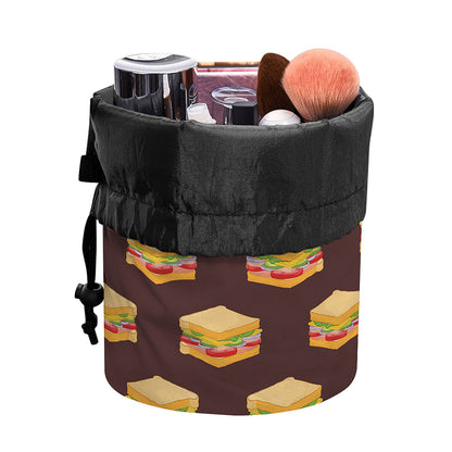 Brown Sandwiches Pattern Print Drawstring Makeup Bag