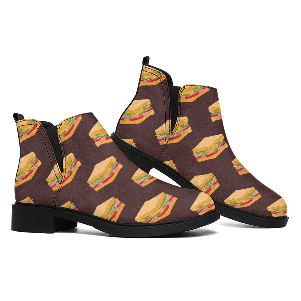 Brown Sandwiches Pattern Print Flat Ankle Boots