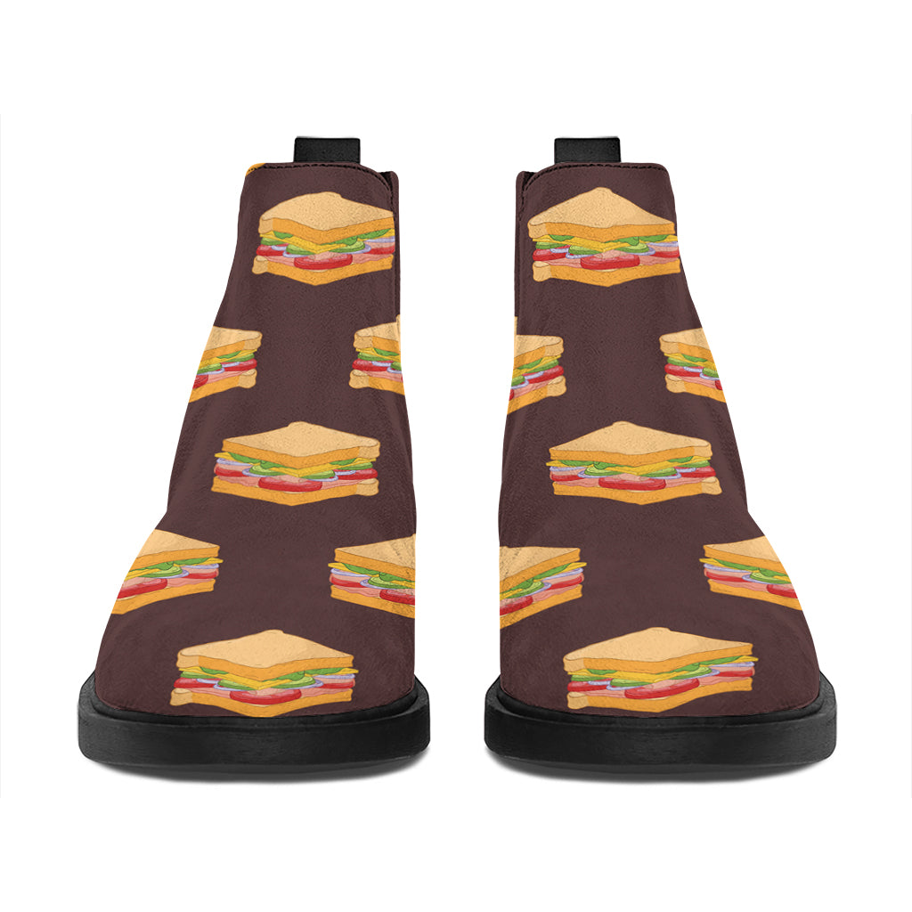 Brown Sandwiches Pattern Print Flat Ankle Boots