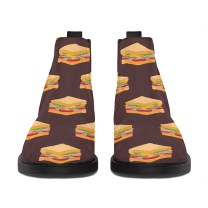 Brown Sandwiches Pattern Print Flat Ankle Boots