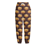 Brown Sandwiches Pattern Print Fleece Lined Knit Pants