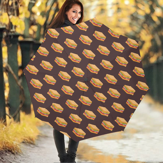 Brown Sandwiches Pattern Print Foldable Umbrella