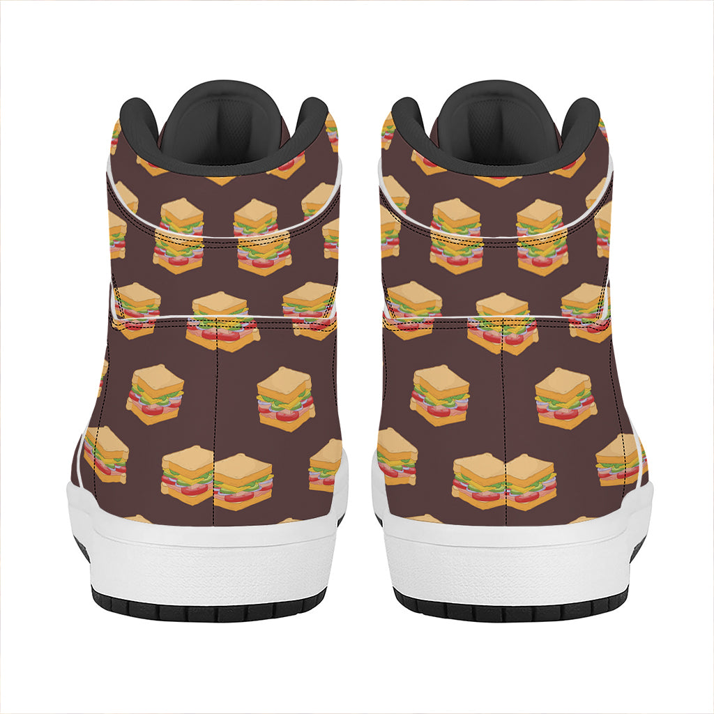 Brown Sandwiches Pattern Print High Top Leather Sneakers