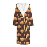 Brown Sandwiches Pattern Print Hooded Bathrobe