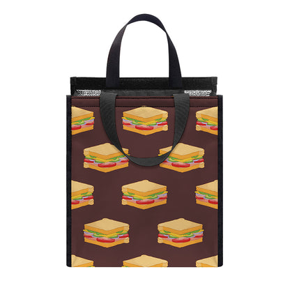 Brown Sandwiches Pattern Print Insulated Lunch Tote
