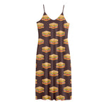 Brown Sandwiches Pattern Print Jersey Midi Cami Dress