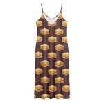 Brown Sandwiches Pattern Print Jersey Midi Cami Dress