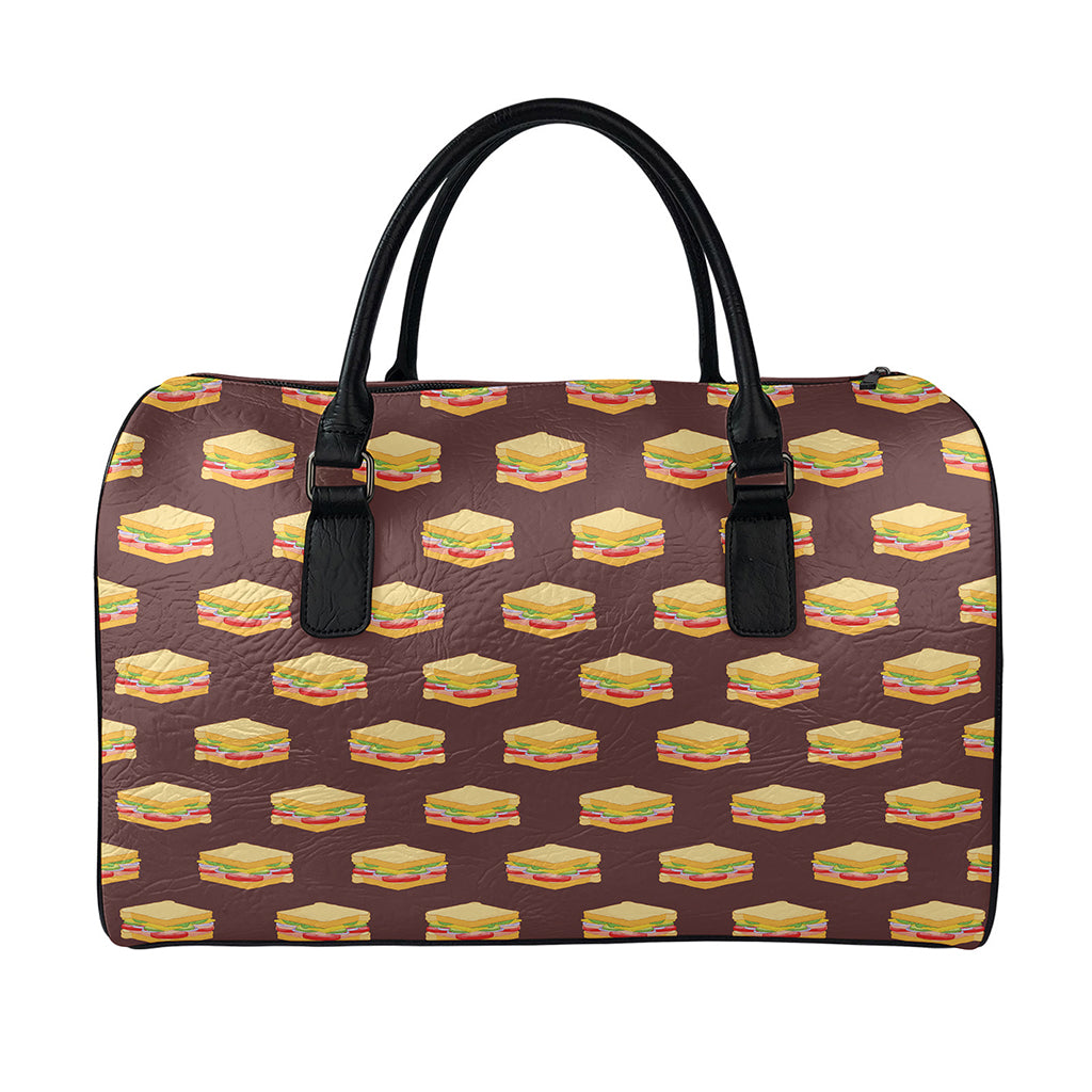 Brown Sandwiches Pattern Print Leather Duffle Bag