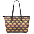 Brown Sandwiches Pattern Print Leather Tote Bag With Zipper