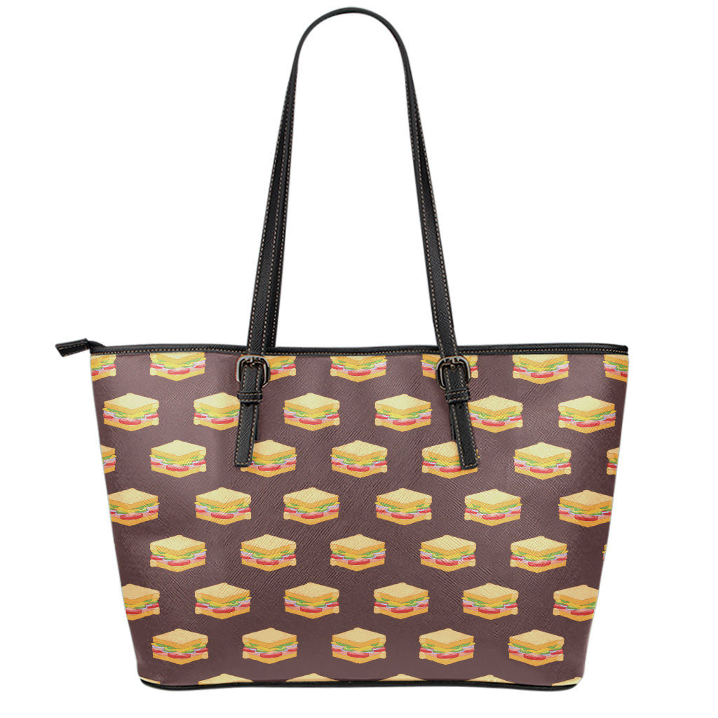 Brown Sandwiches Pattern Print Leather Tote Bag