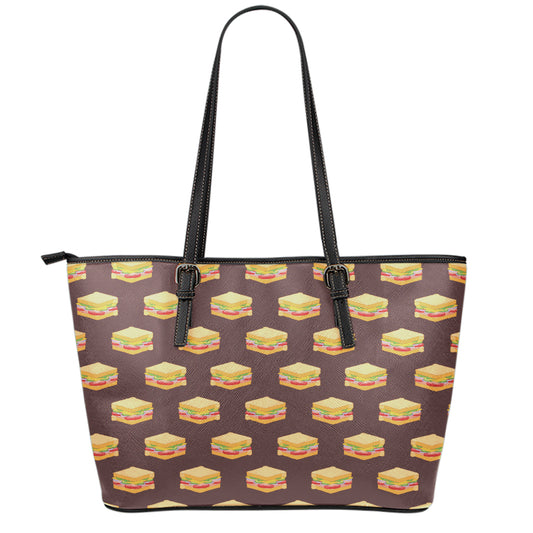 Brown Sandwiches Pattern Print Leather Tote Bag