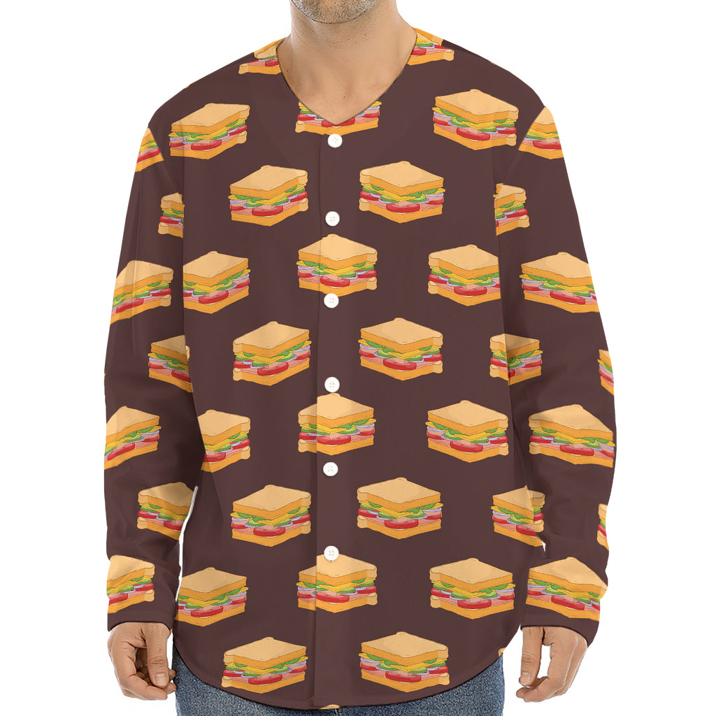 Brown Sandwiches Pattern Print Long Sleeve Baseball Jersey