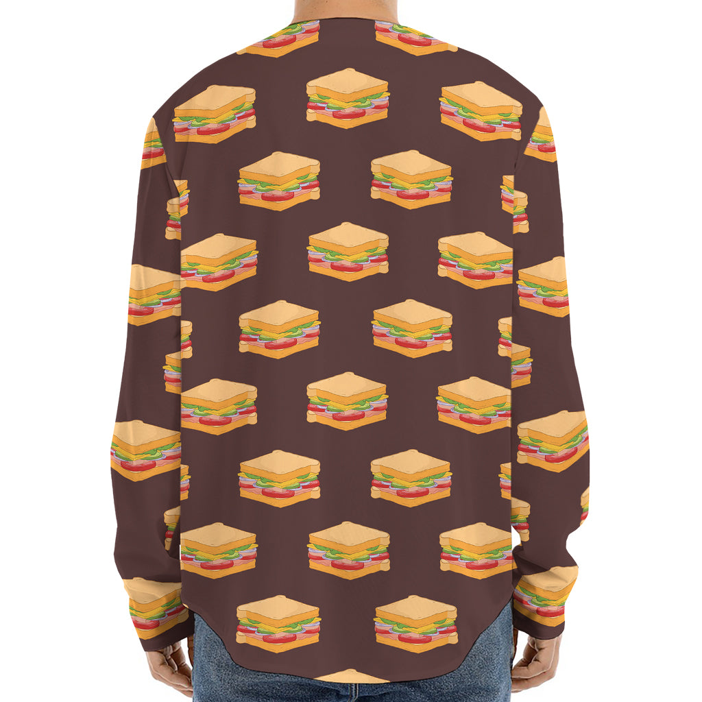 Brown Sandwiches Pattern Print Long Sleeve Baseball Jersey