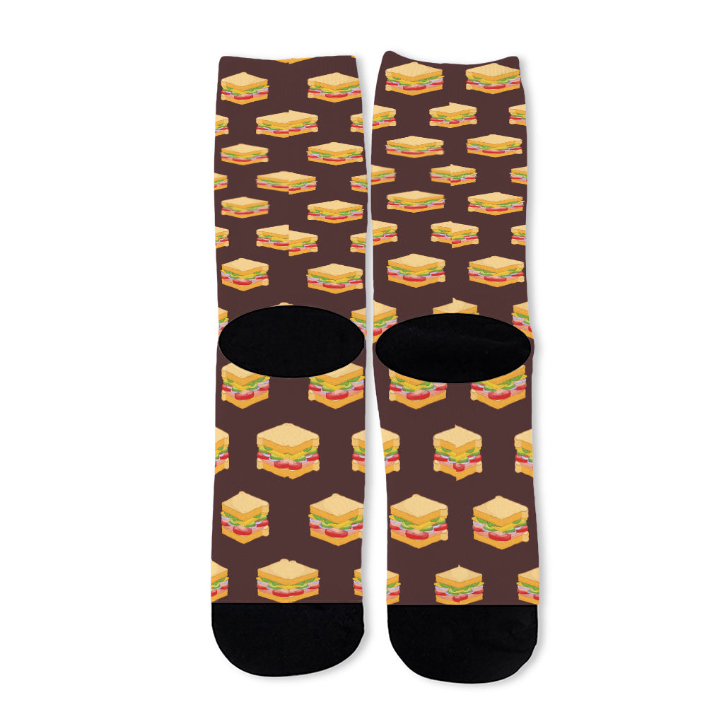 Brown Sandwiches Pattern Print Long Socks