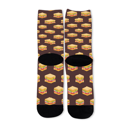 Brown Sandwiches Pattern Print Long Socks