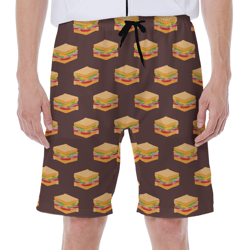 Brown Sandwiches Pattern Print Men's Beach Shorts