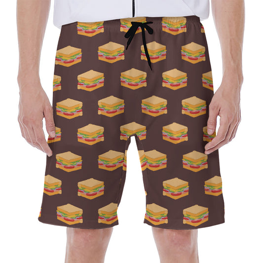 Brown Sandwiches Pattern Print Men's Beach Shorts