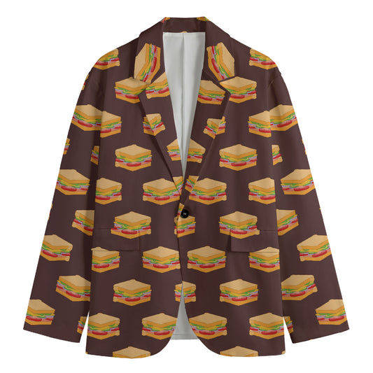 Brown Sandwiches Pattern Print Men's Blazer
