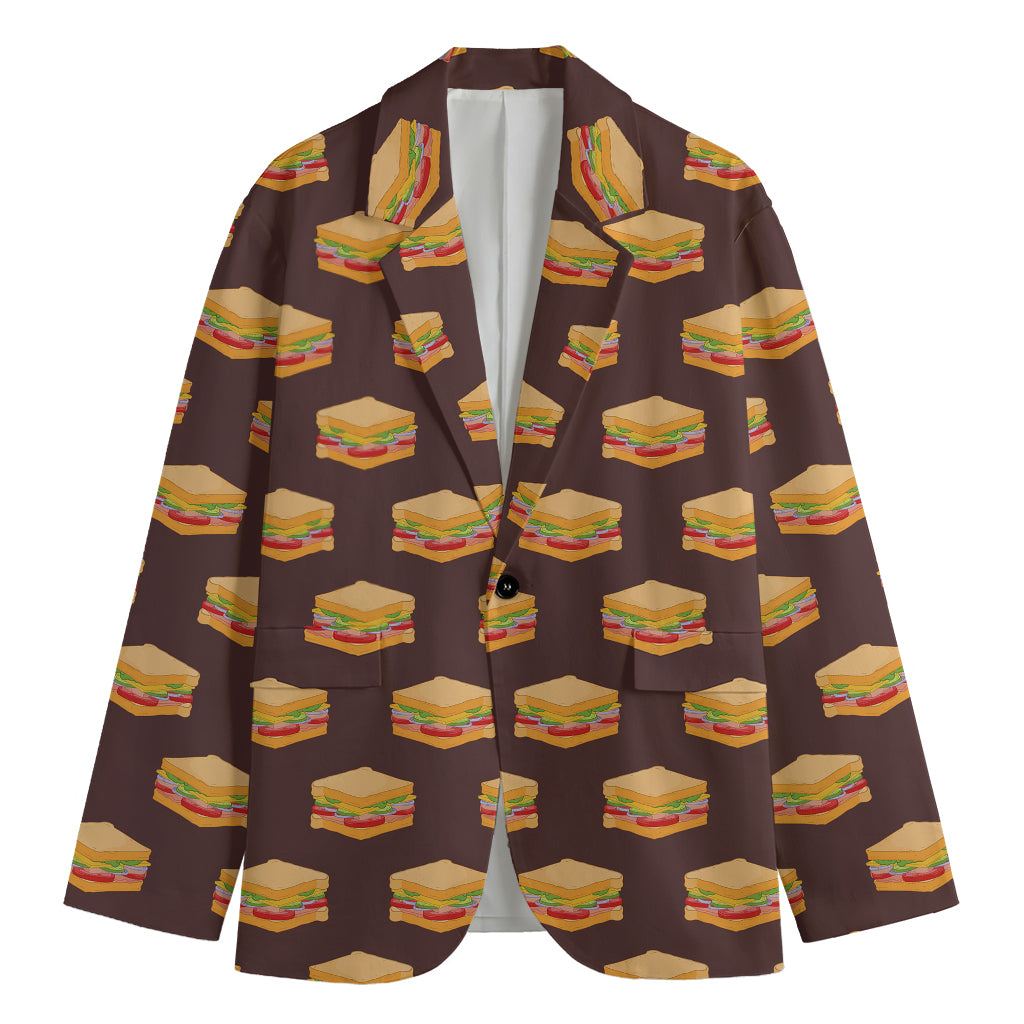 Brown Sandwiches Pattern Print Men's Cotton Blazer
