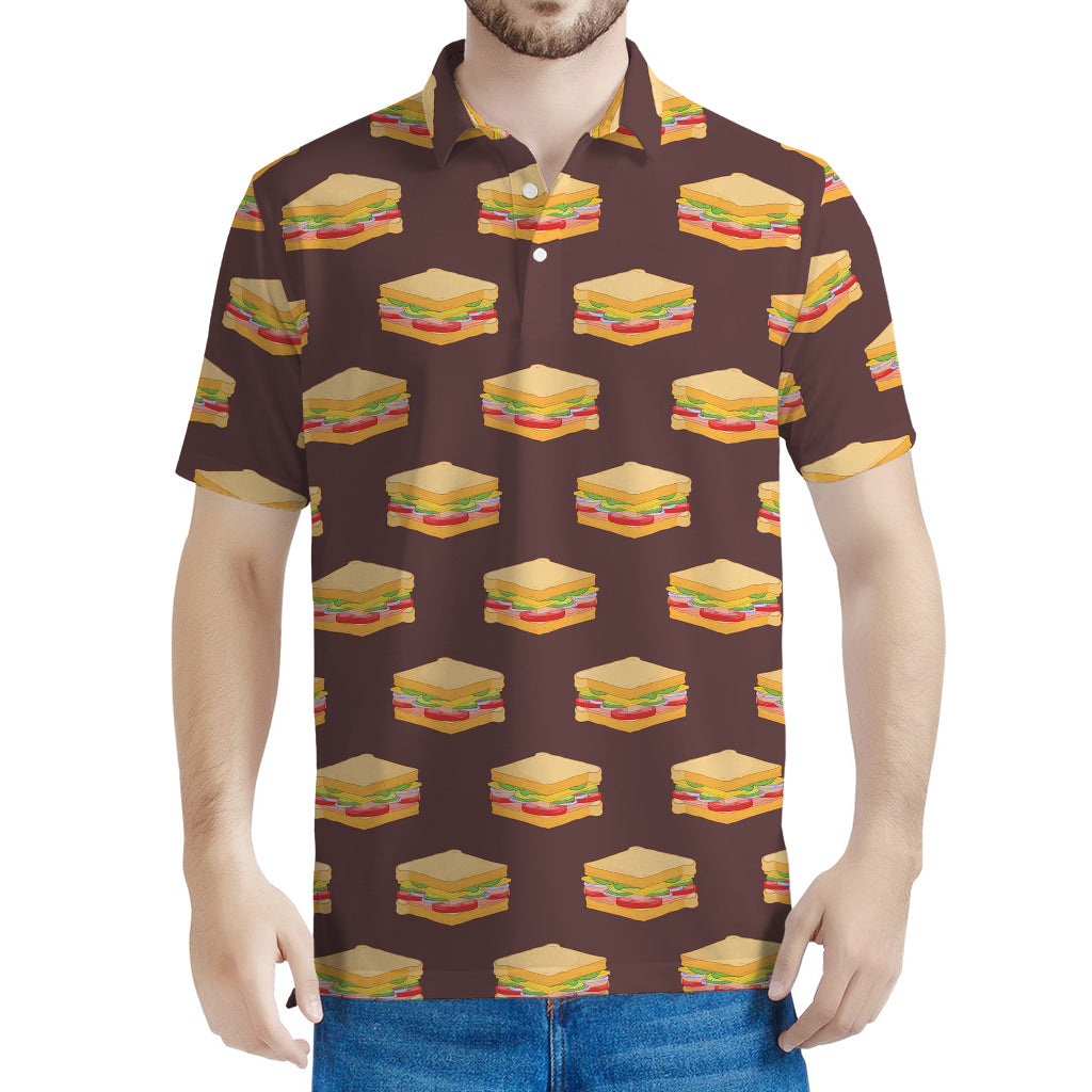 Brown Sandwiches Pattern Print Men's Polo Shirt