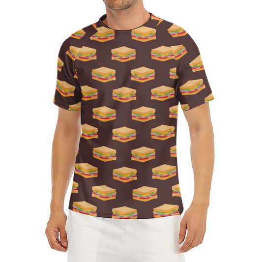 Brown Sandwiches Pattern Print Men's Short Sleeve Rash Guard