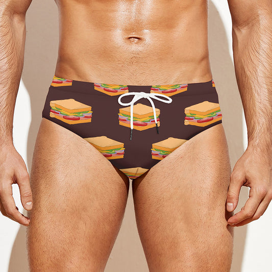Brown Sandwiches Pattern Print Men's Swim Briefs