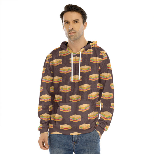 Brown Sandwiches Pattern Print Men's Velvet Pullover Hoodie
