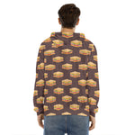 Brown Sandwiches Pattern Print Men's Velvet Pullover Hoodie