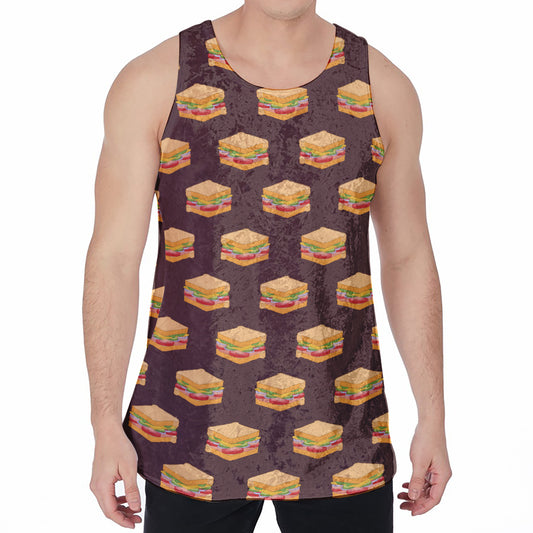 Brown Sandwiches Pattern Print Men's Velvet Tank Top