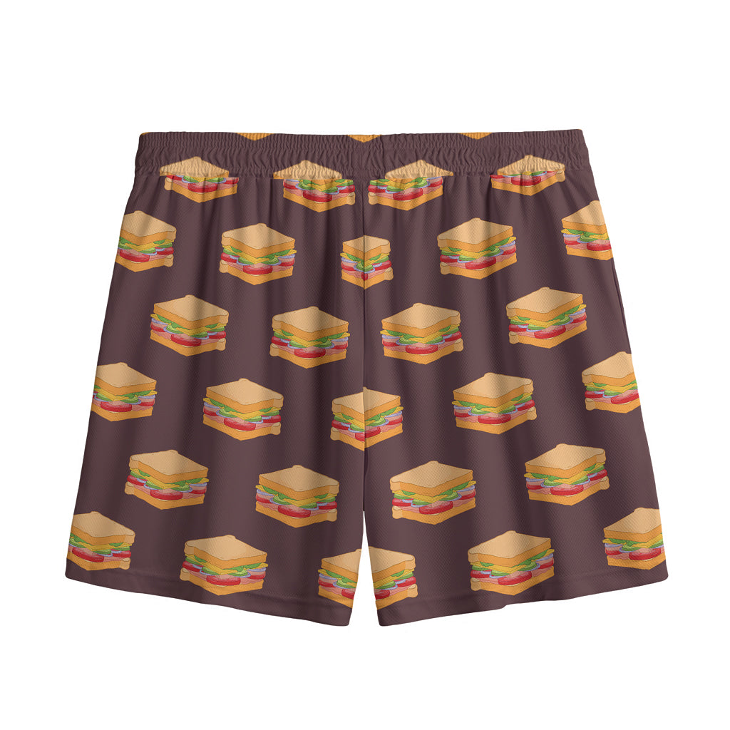 Brown Sandwiches Pattern Print Mesh Shorts