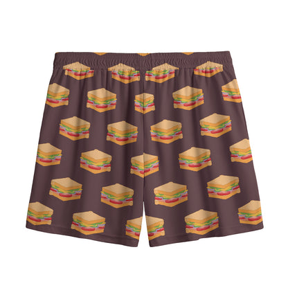 Brown Sandwiches Pattern Print Mesh Shorts