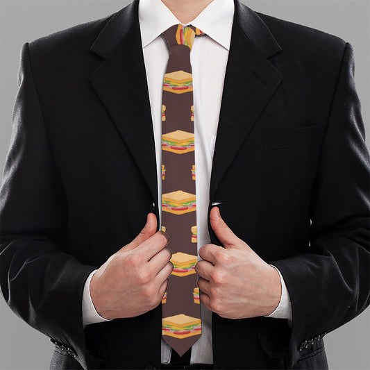Brown Sandwiches Pattern Print Necktie
