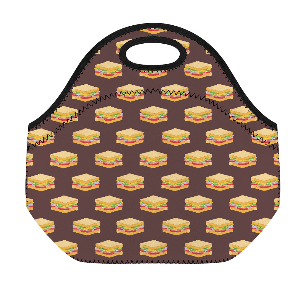 Brown Sandwiches Pattern Print Neoprene Lunch Bag