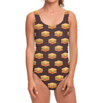 Brown Sandwiches Pattern Print One Piece Swimsuit