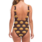 Brown Sandwiches Pattern Print One Piece Swimsuit