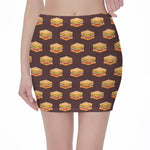 Brown Sandwiches Pattern Print Pencil Mini Skirt