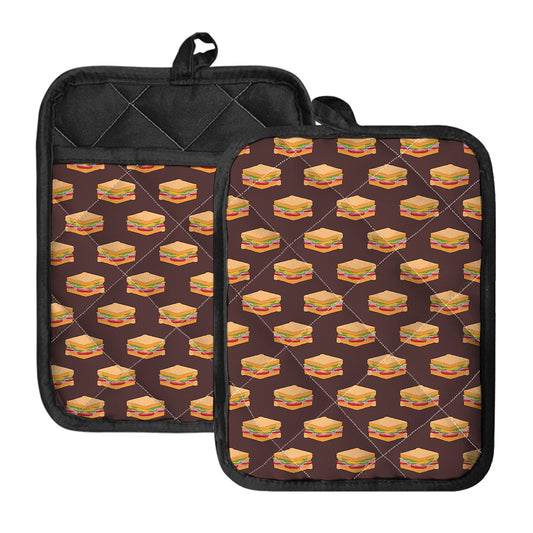 Brown Sandwiches Pattern Print Pot Holders With Pocket