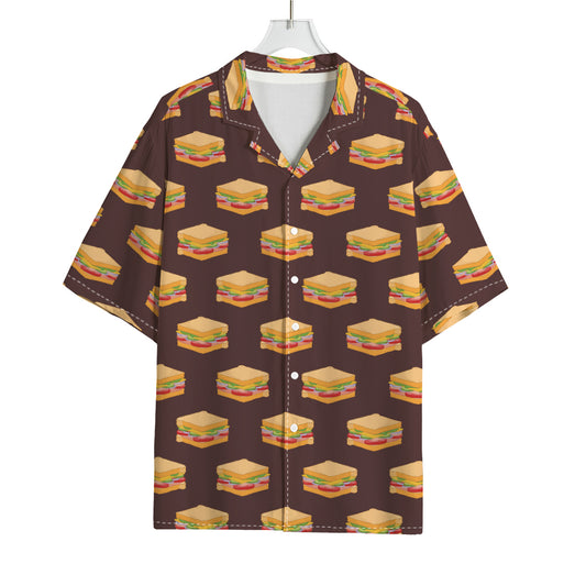 Brown Sandwiches Pattern Print Rayon Hawaiian Shirt