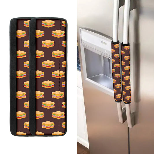 Brown Sandwiches Pattern Print Refrigerator Handle Covers
