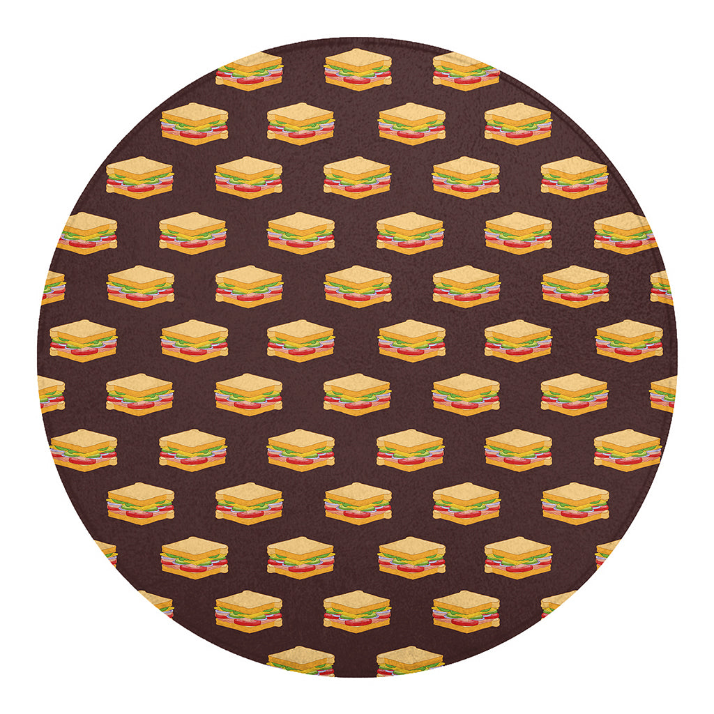 Brown Sandwiches Pattern Print Round Blanket