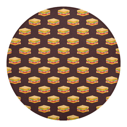 Brown Sandwiches Pattern Print Round Blanket