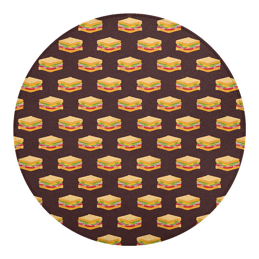 Brown Sandwiches Pattern Print Round Blanket