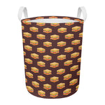 Brown Sandwiches Pattern Print Round Laundry Basket