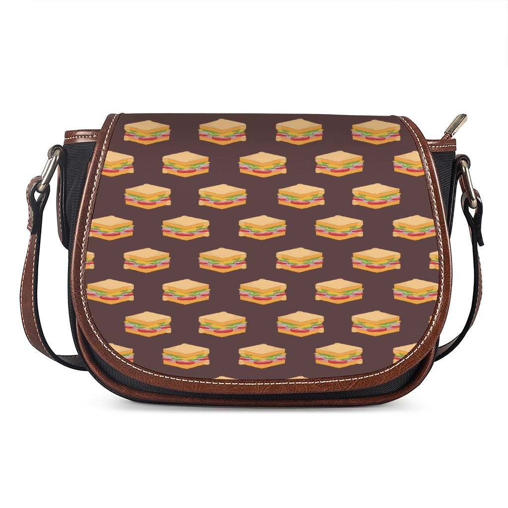 Brown Sandwiches Pattern Print Saddle Bag