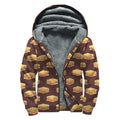 Brown Sandwiches Pattern Print Sherpa Lined Zip Up Hoodie