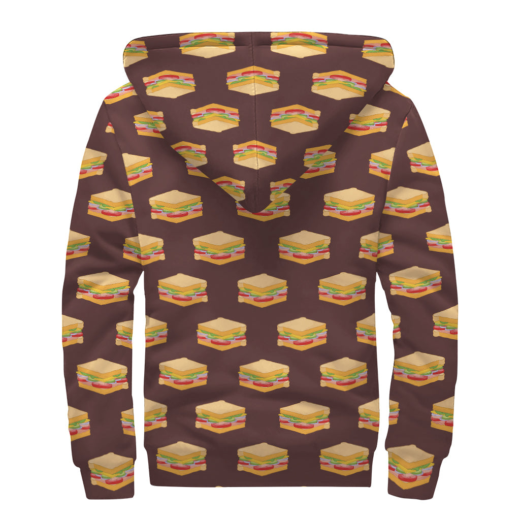 Brown Sandwiches Pattern Print Sherpa Lined Zip Up Hoodie