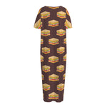 Brown Sandwiches Pattern Print Short Sleeve Long Nightdress
