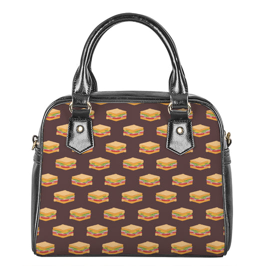 Brown Sandwiches Pattern Print Shoulder Handbag