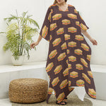 Brown Sandwiches Pattern Print Silk V-Neck Kaftan Dress