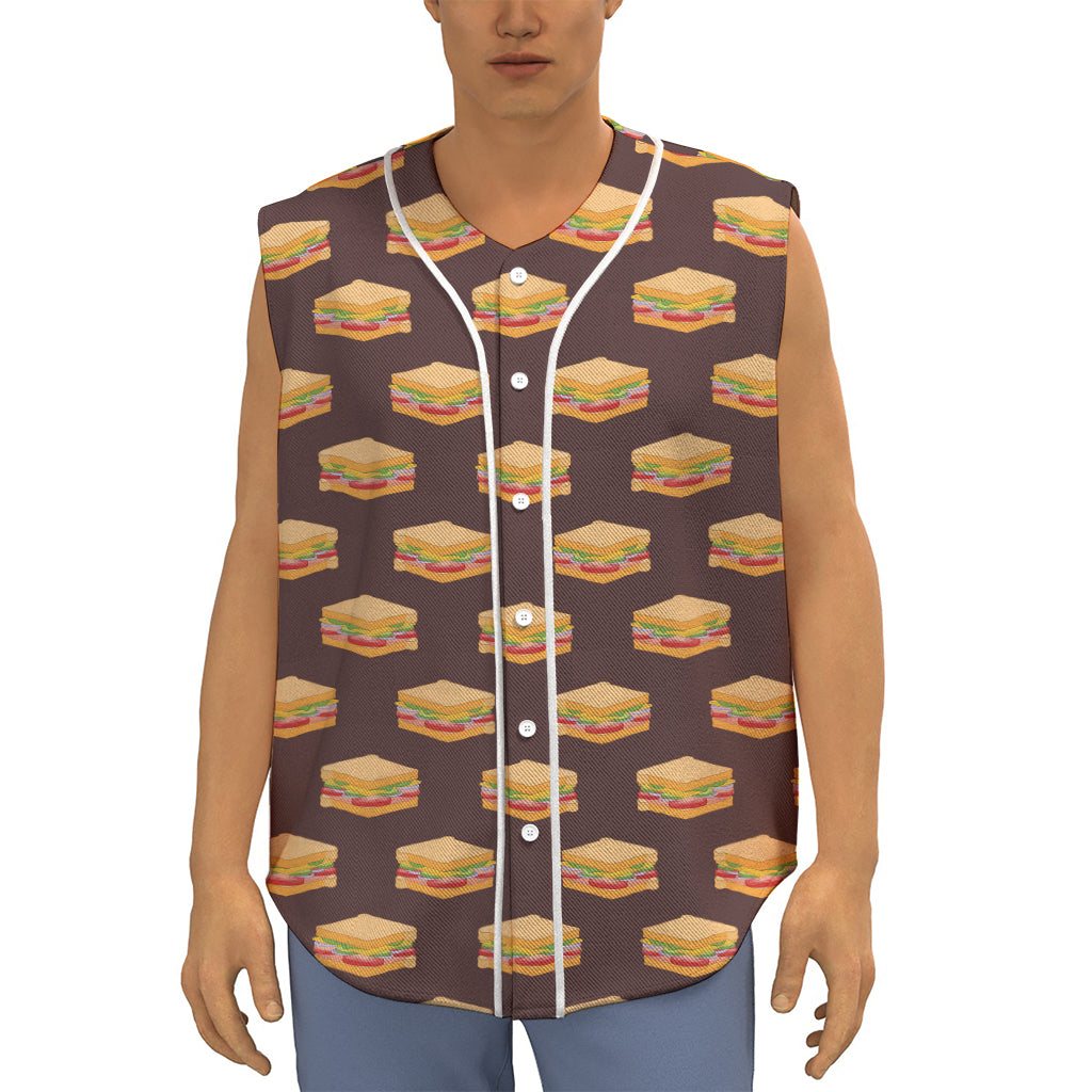 Brown Sandwiches Pattern Print Sleeveless Baseball Jersey